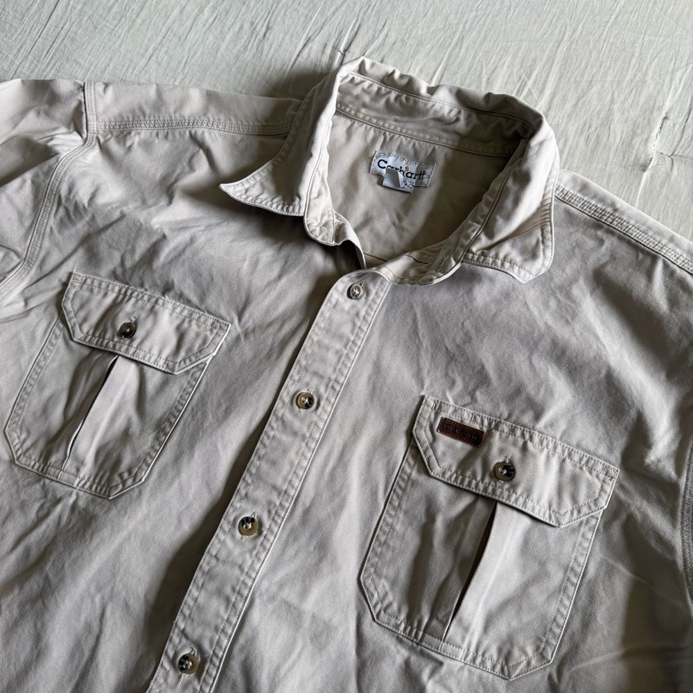 Carhartt Original Fit Men’s Button Down LS Work Shirt Men's 2XL Reg Tan
